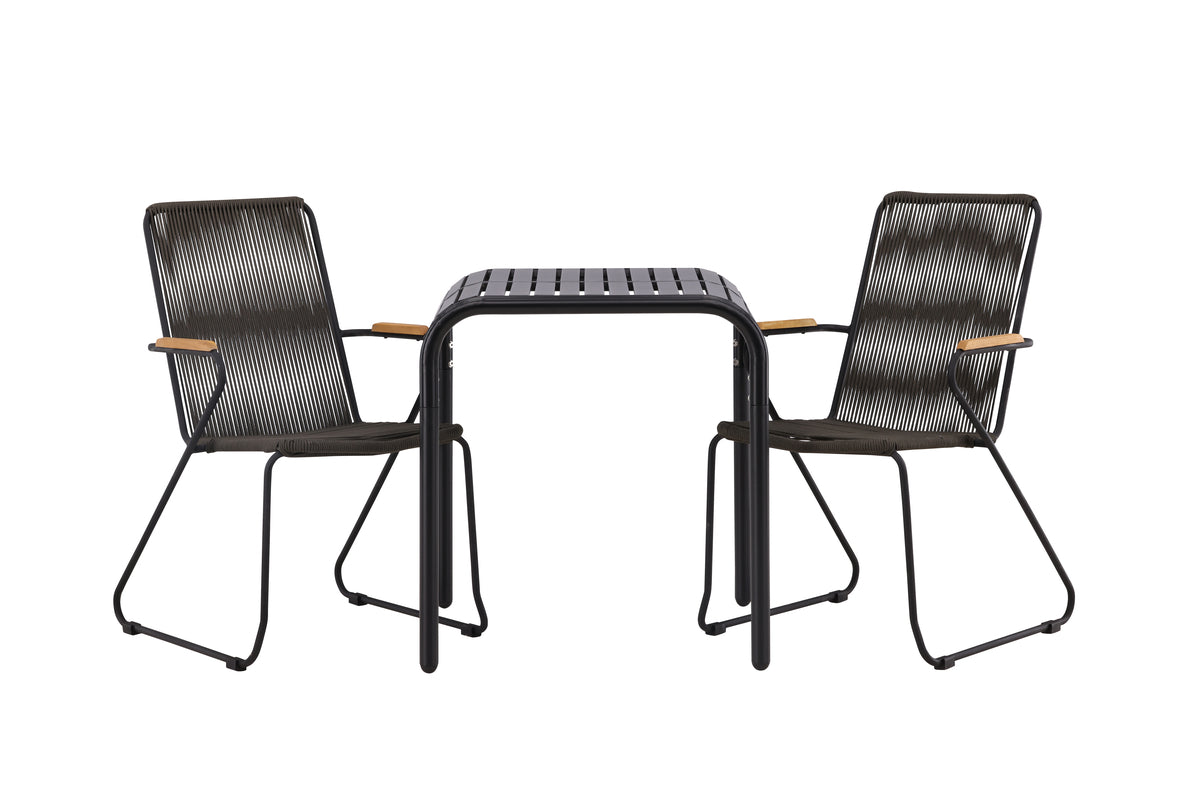 Cafe Table 70 x 70 Black + Dining Chair 2-pack Dark Grey