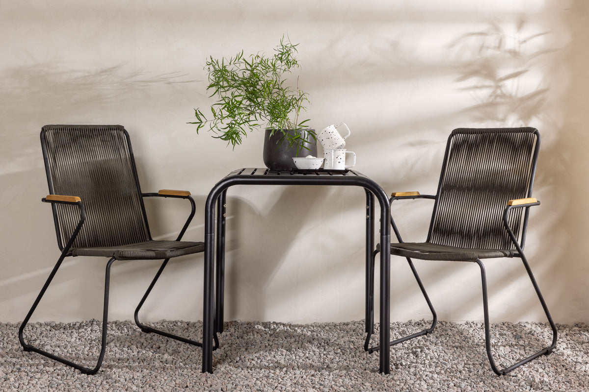 Cafe Table 70 x 70 Black + Dining Chair 2-pack Dark Grey