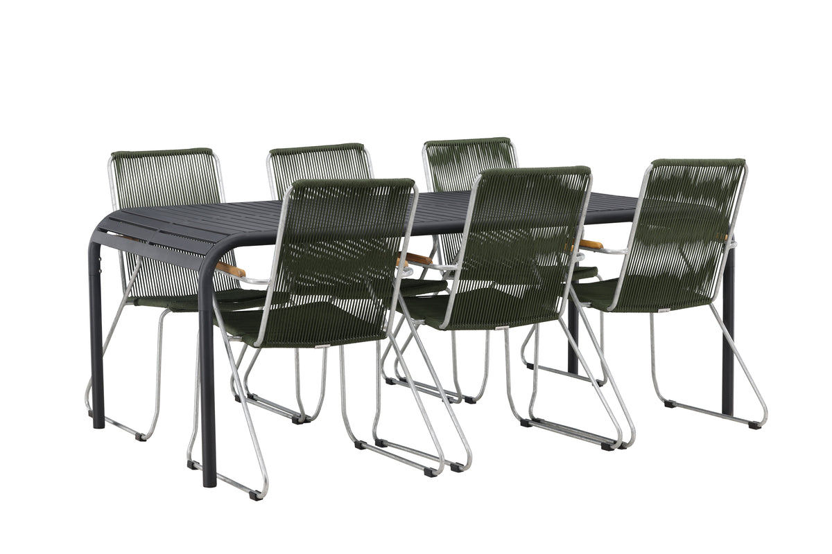 Rectangular Dining Table 100 x 200 Antracit + Dining Chair 2-pack Green