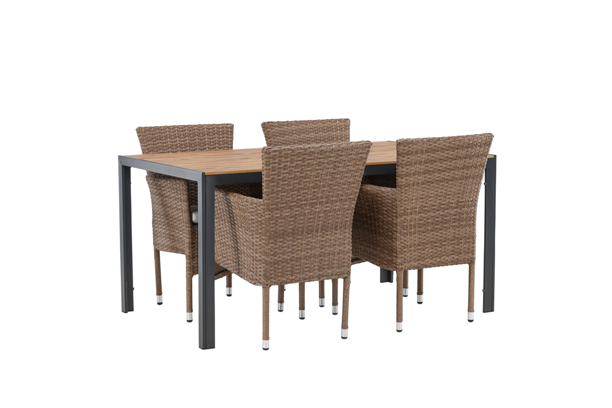 Dining Chair 2-pack Nature + Rectangular Dining Table 90 x 150 Black