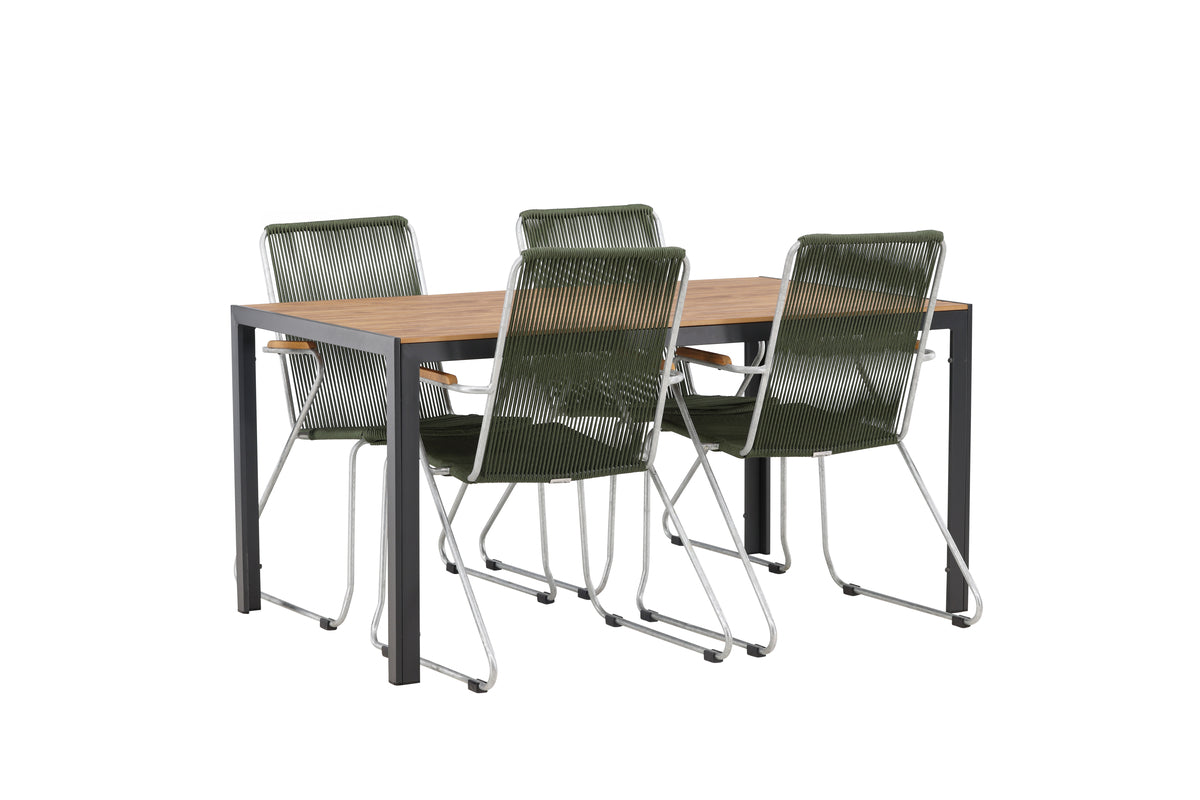 Rectangular Dining Table 90 x 150 Black + Dining Chair 2-pack Green