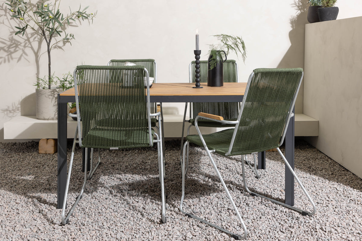 Rectangular Dining Table 90 x 150 Black + Dining Chair 2-pack Green