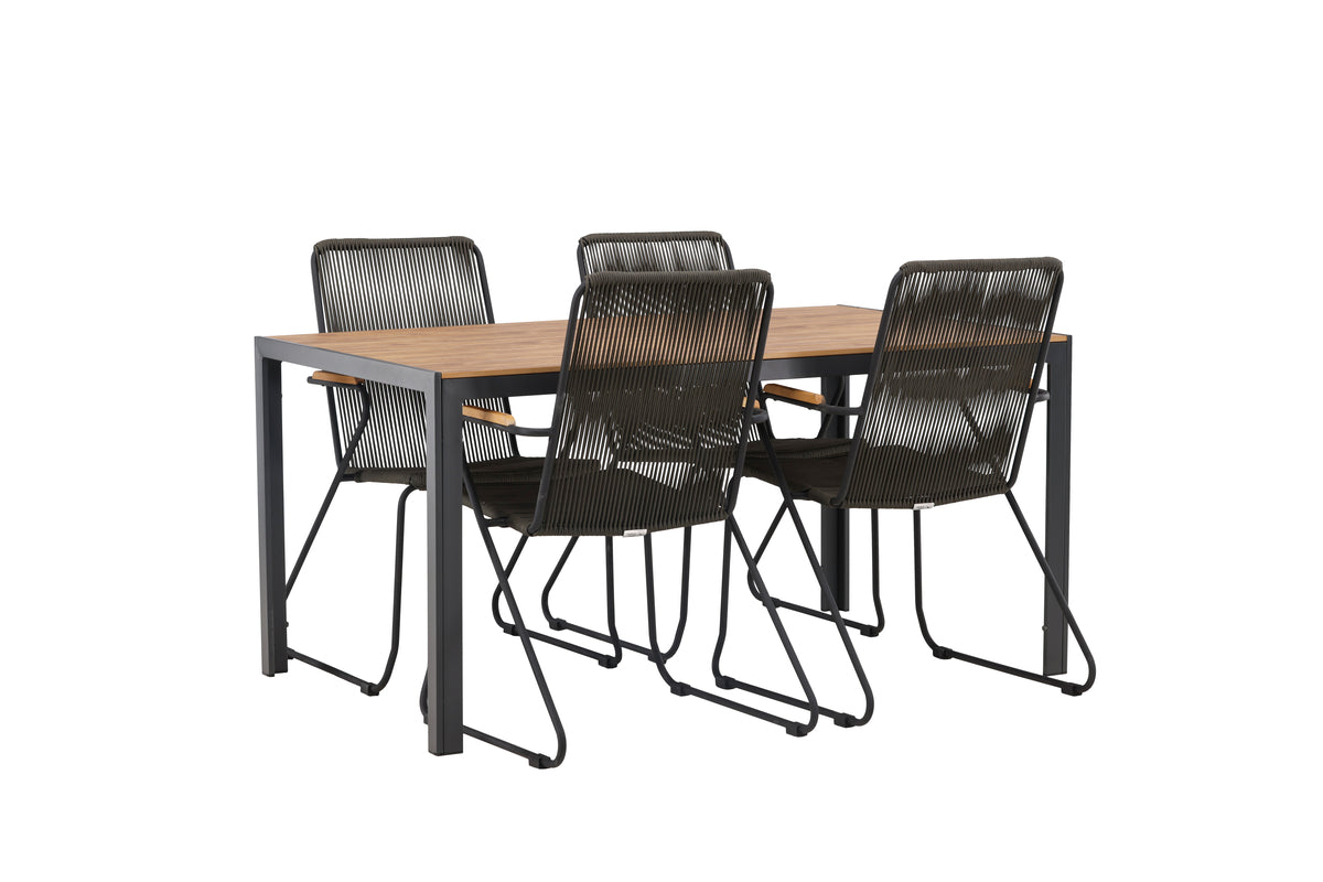 Rectangular Dining Table 90 x 150 Black + Dining Chair 2-pack Dark Grey