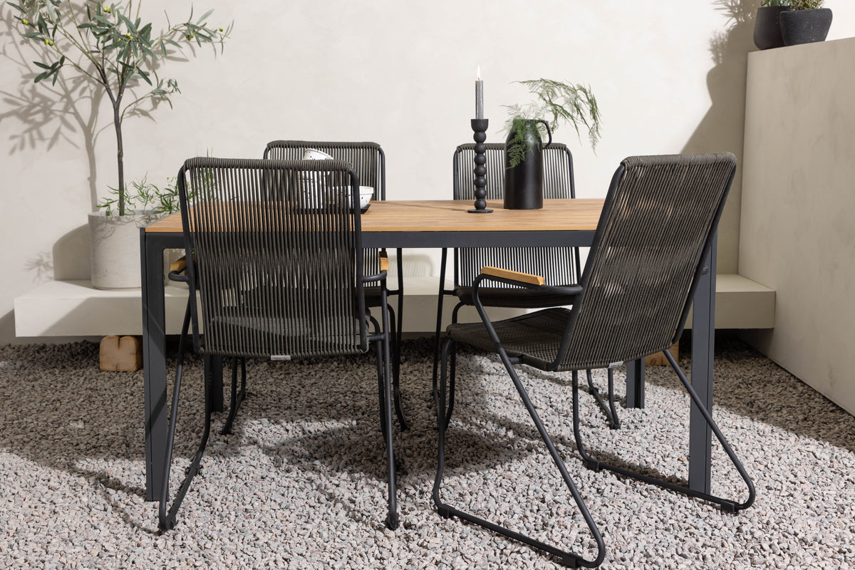 Rectangular Dining Table 90 x 150 Black + Dining Chair 2-pack Dark Grey