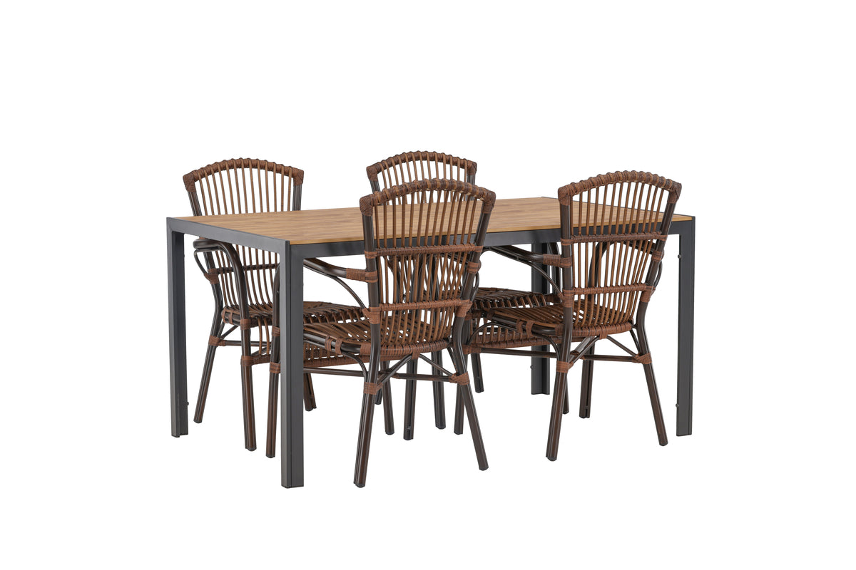 Rectangular Dining Table 90 x 150 Black + Dining Chair Brown