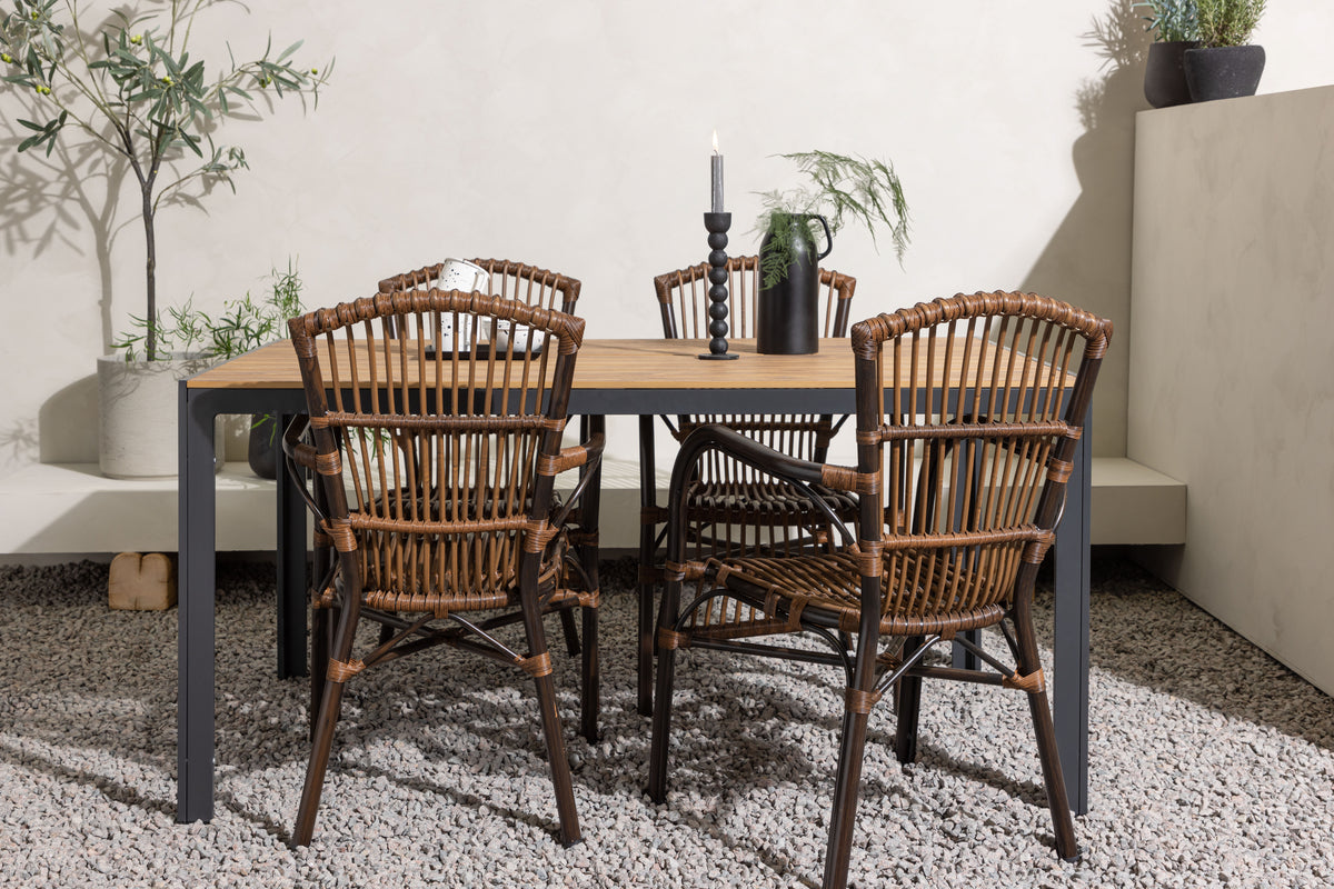 Rectangular Dining Table 90 x 150 Black + Dining Chair Brown