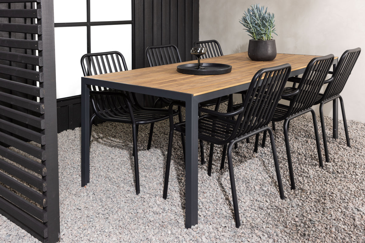 Rectangular Dining Table 90 x 205 Nature + Dining Chair 2-pack Black
