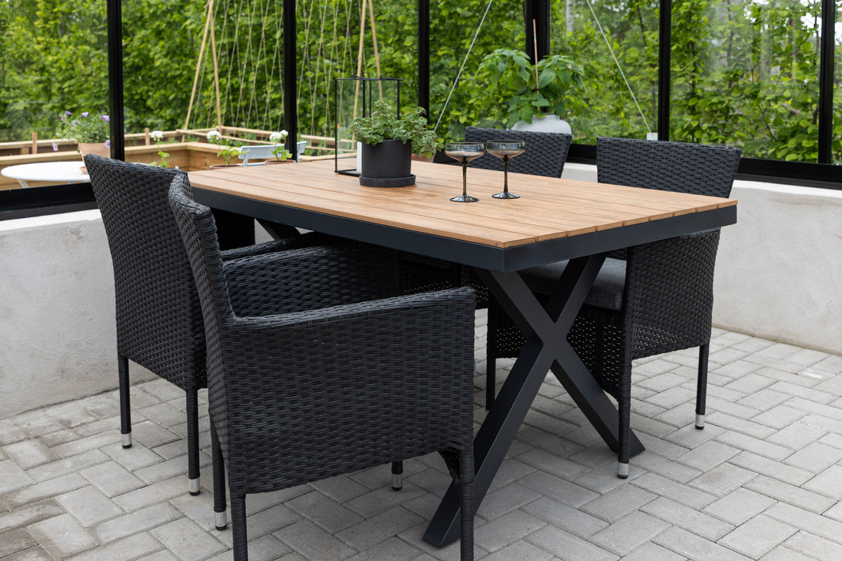 Rectangular Dining Table 90 x 150 Nature + Dining Chair 2-pack Black