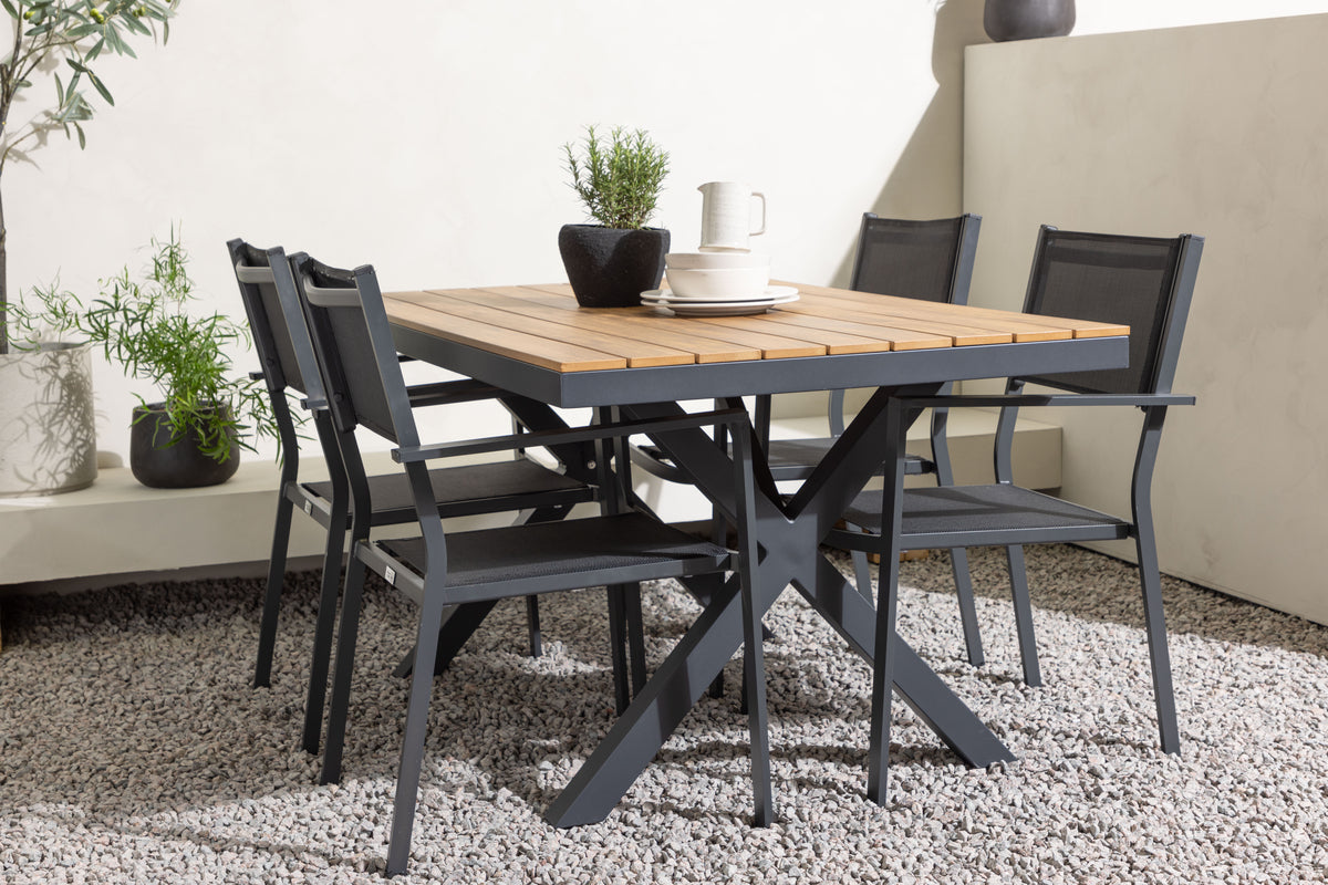 Dining Chair 2-pack Black + Rectangular Dining Table 90 x 150 Nature