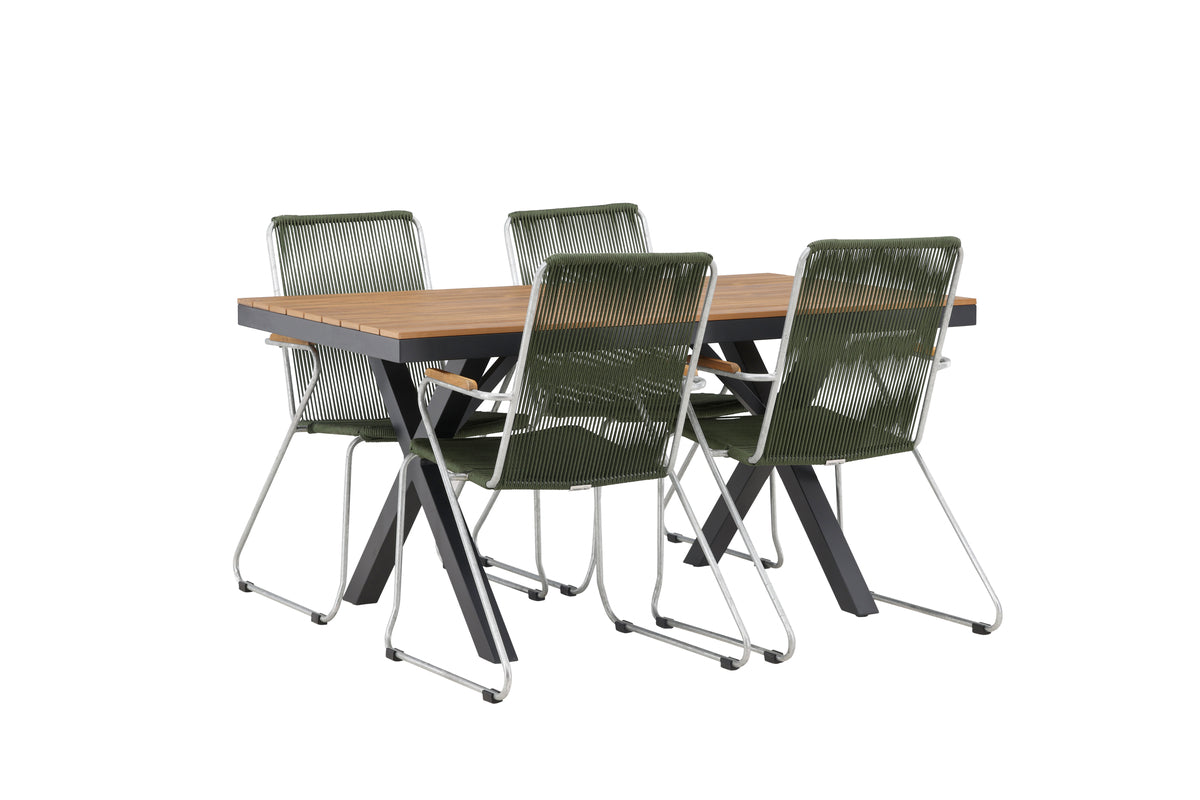 Rectangular Dining Table 90 x 150 Nature + Dining Chair 2-pack Green