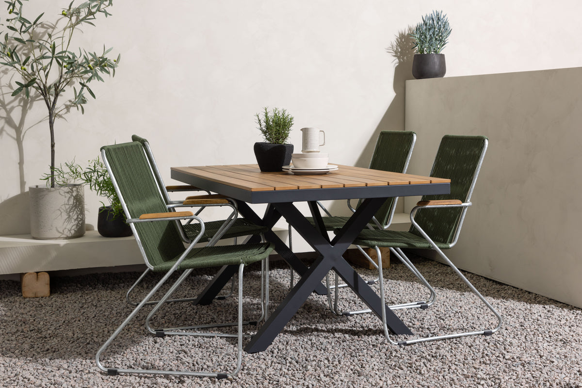 Rectangular Dining Table 90 x 150 Nature + Dining Chair 2-pack Green