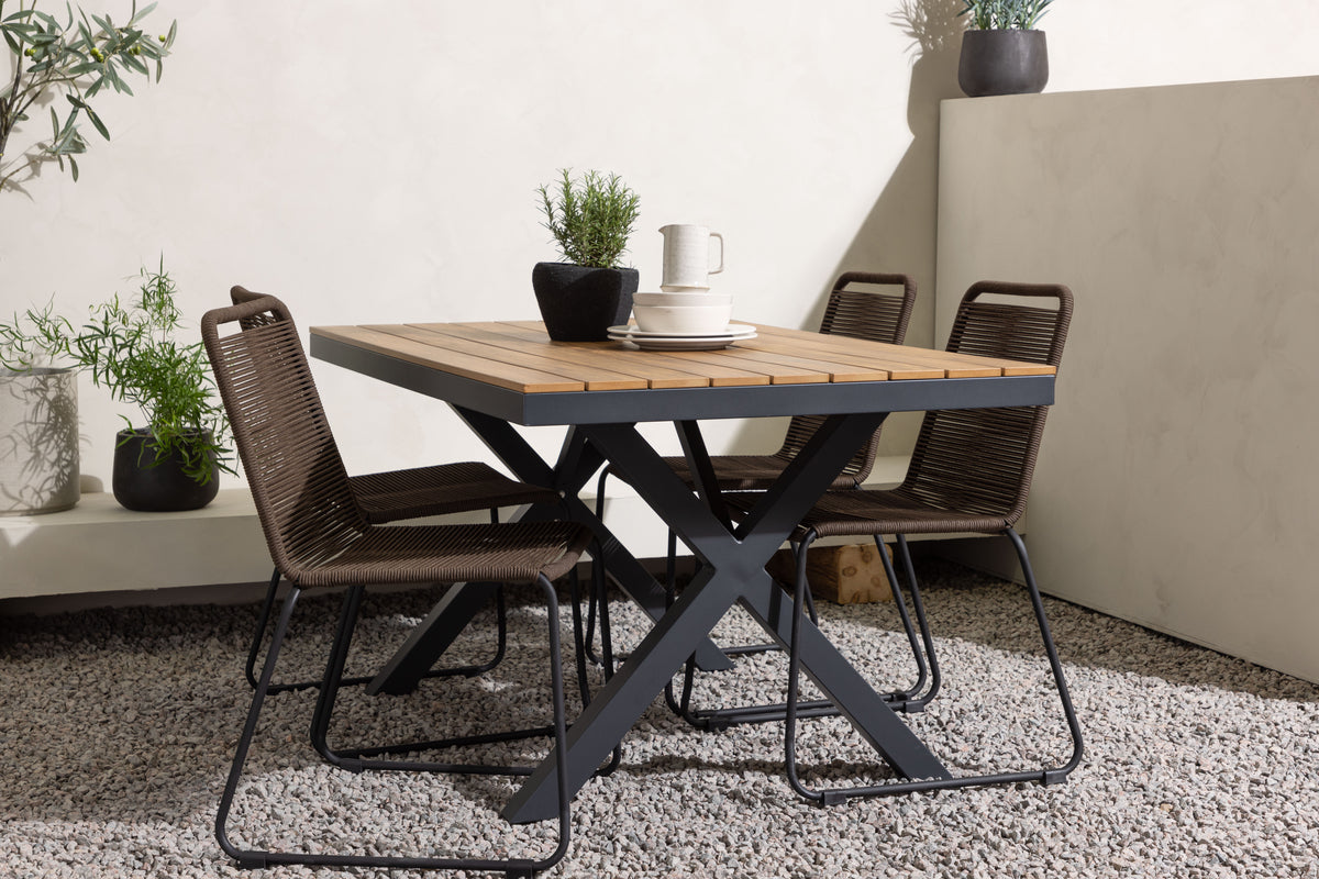 Rectangular Dining Table 90 x 150 Nature + Dining Chair 2-pack Brown
