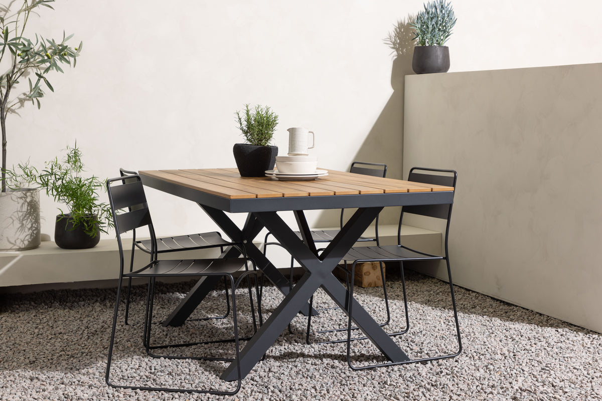 Dining Chair 2-pack Black + Rectangular Dining Table 90 x 150 Nature