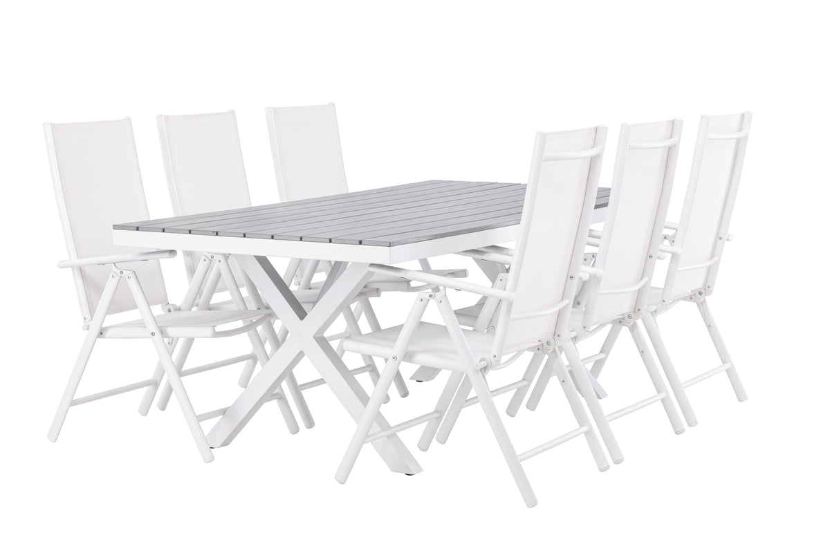 Rectangular Dining Table 74 x 200 x 100 Grey + Dining Chair 2-pack White