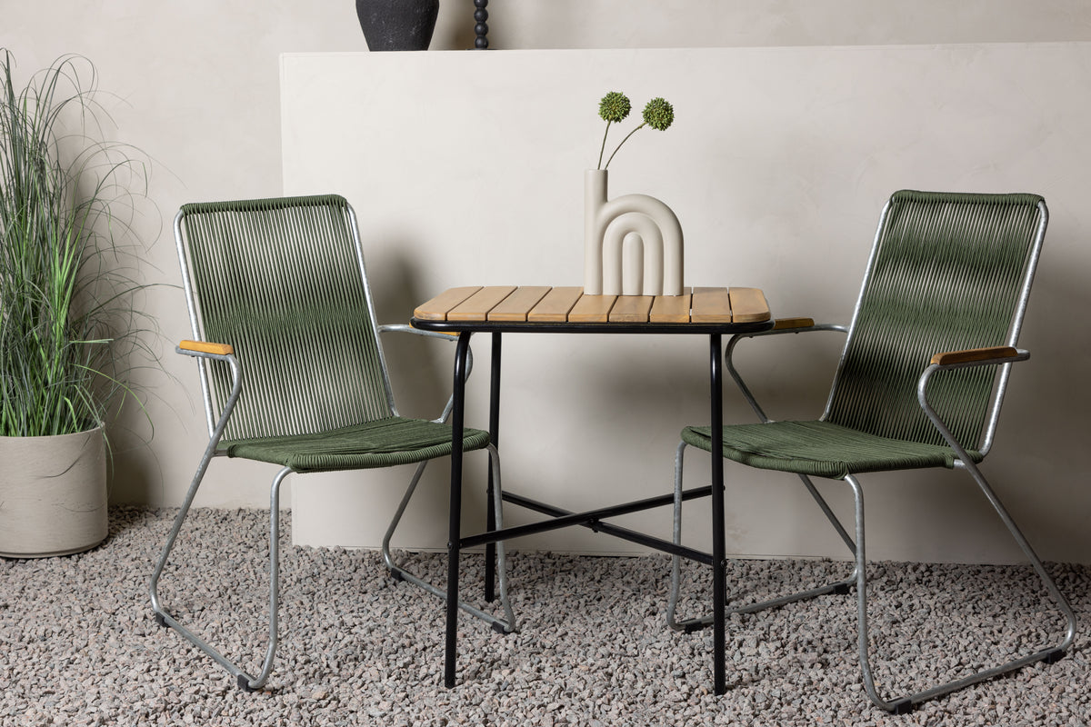 Cafe Table 74 x 70 x 88 Nature + Dining Chair 2-pack Green