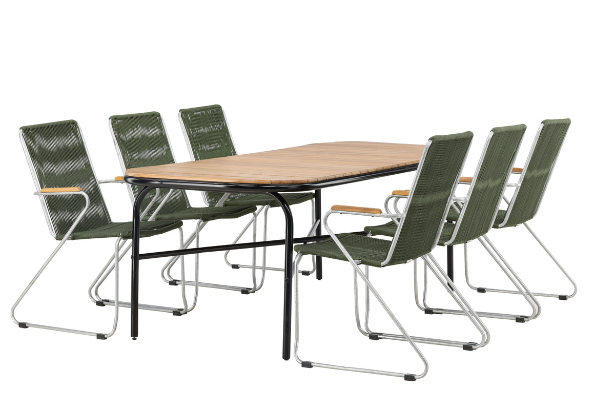 Rectangular Dining Table 90 x 200 Nature + Dining Chair 2-pack Green