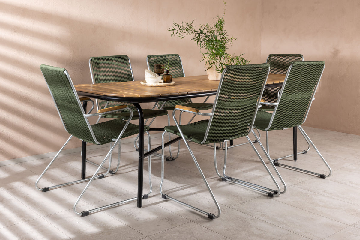 Rectangular Dining Table 90 x 200 Nature + Dining Chair 2-pack Green