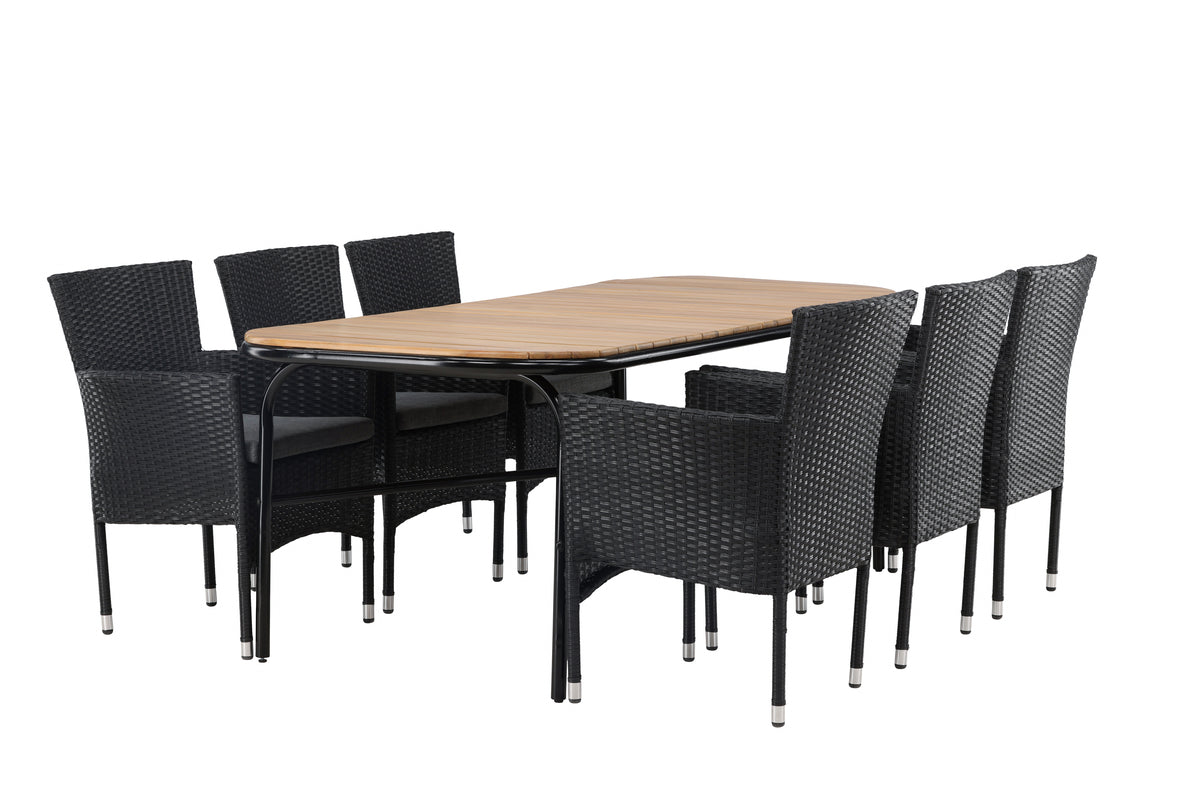 Dining Chair 2-pack Black + Rectangular Dining Table 90 x 200 Nature