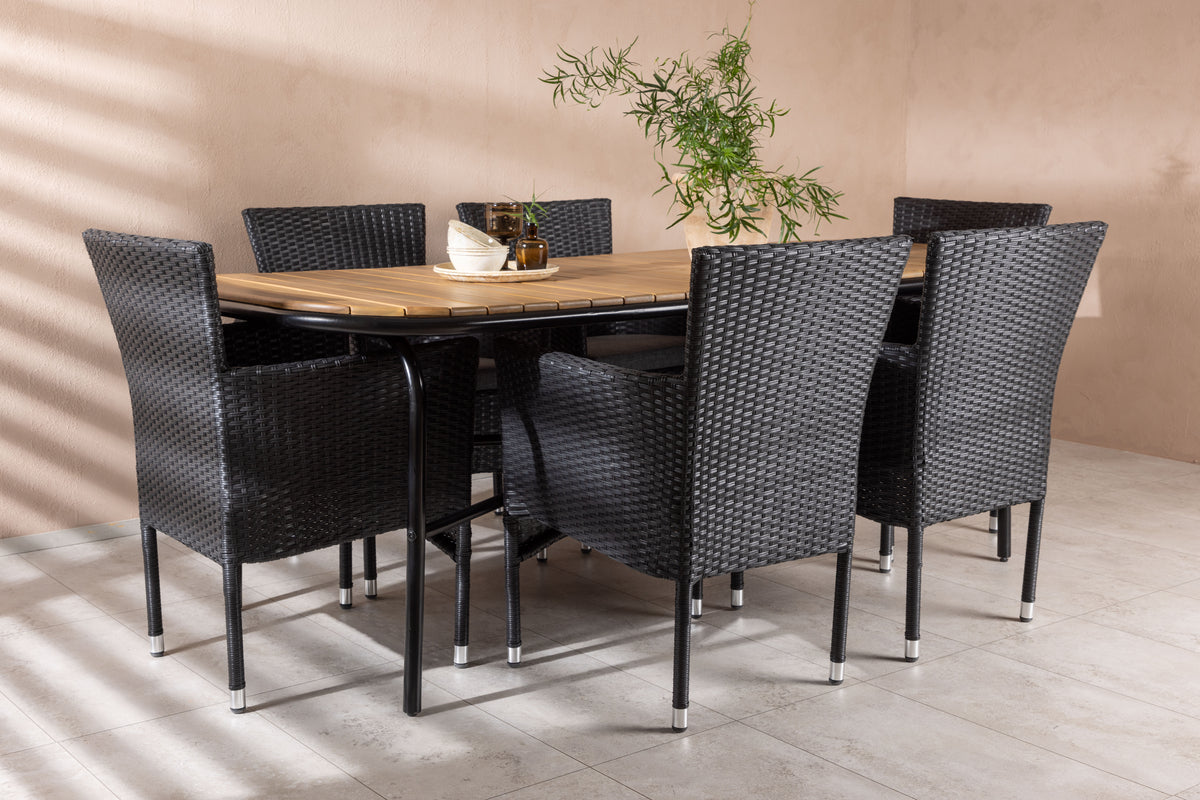 Dining Chair 2-pack Black + Rectangular Dining Table 90 x 200 Nature