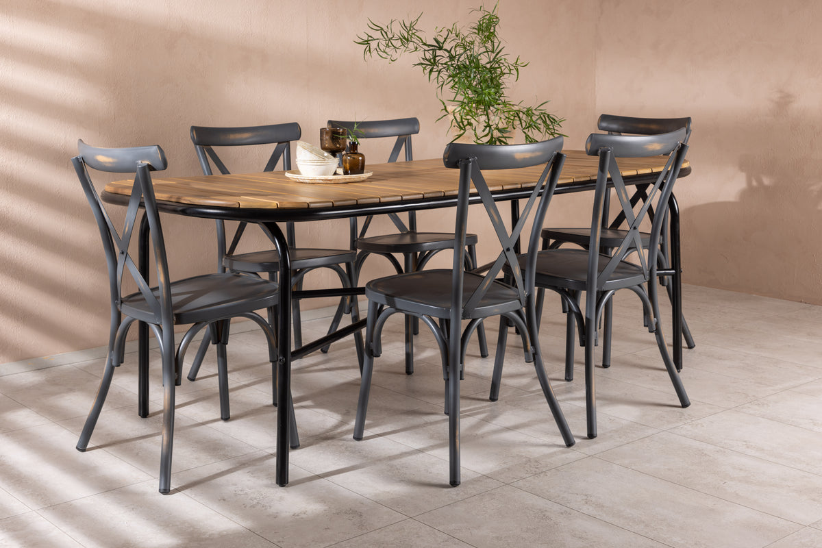 Rectangular Dining Table 90 x 200 Nature + Dining Chair 2-pack Dark Grey