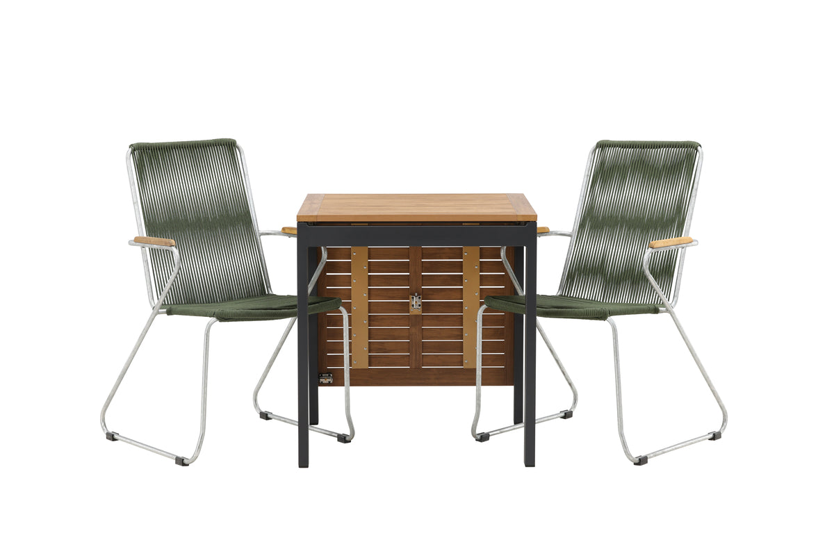 Cafe Table 75 x 70 x 70 Black + Dining Chair 2-pack Green