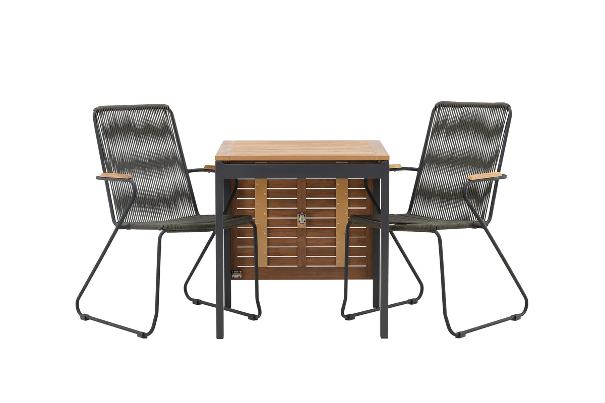 Cafe Table 75 x 70 x 70 Black + Dining Chair 2-pack Dark Grey