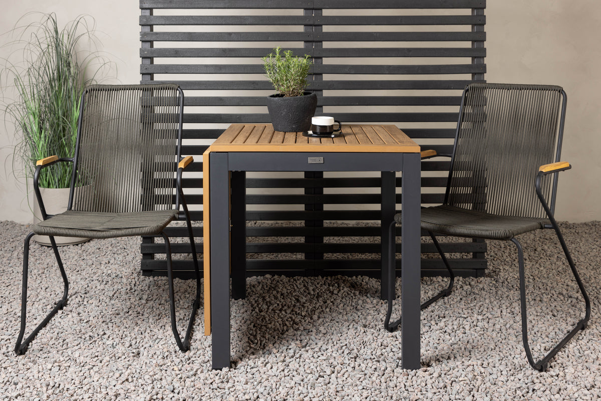 Cafe Table 75 x 70 x 70 Black + Dining Chair 2-pack Dark Grey
