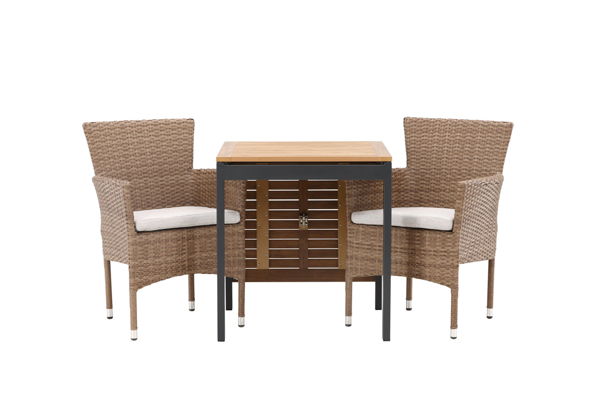 Dining Chair 2-pack Nature + Cafe Table 75 x 70 x 70 Black
