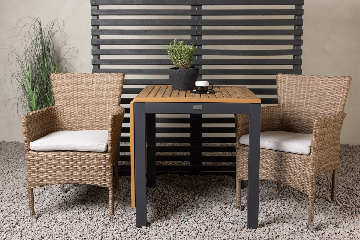 Dining Chair 2-pack Nature + Cafe Table 75 x 70 x 70 Black