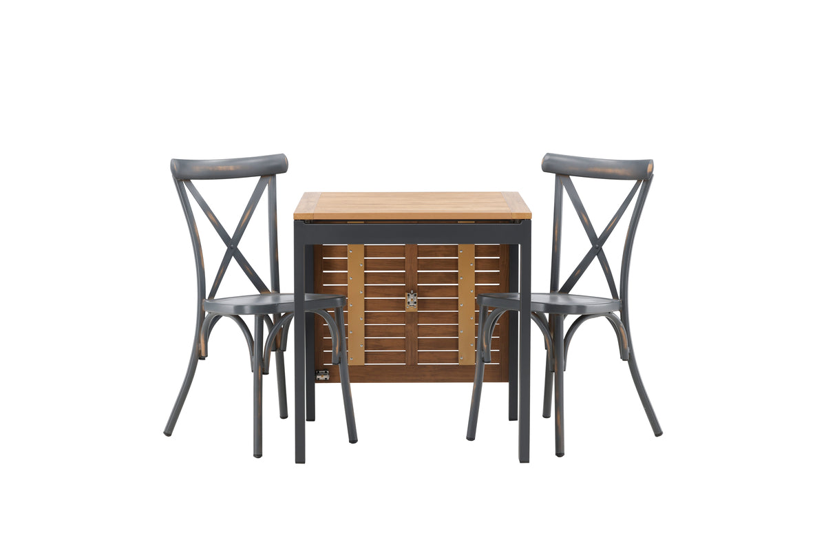 Cafe Table 75 x 70 x 70 Black + Dining Chair 2-pack Dark Grey