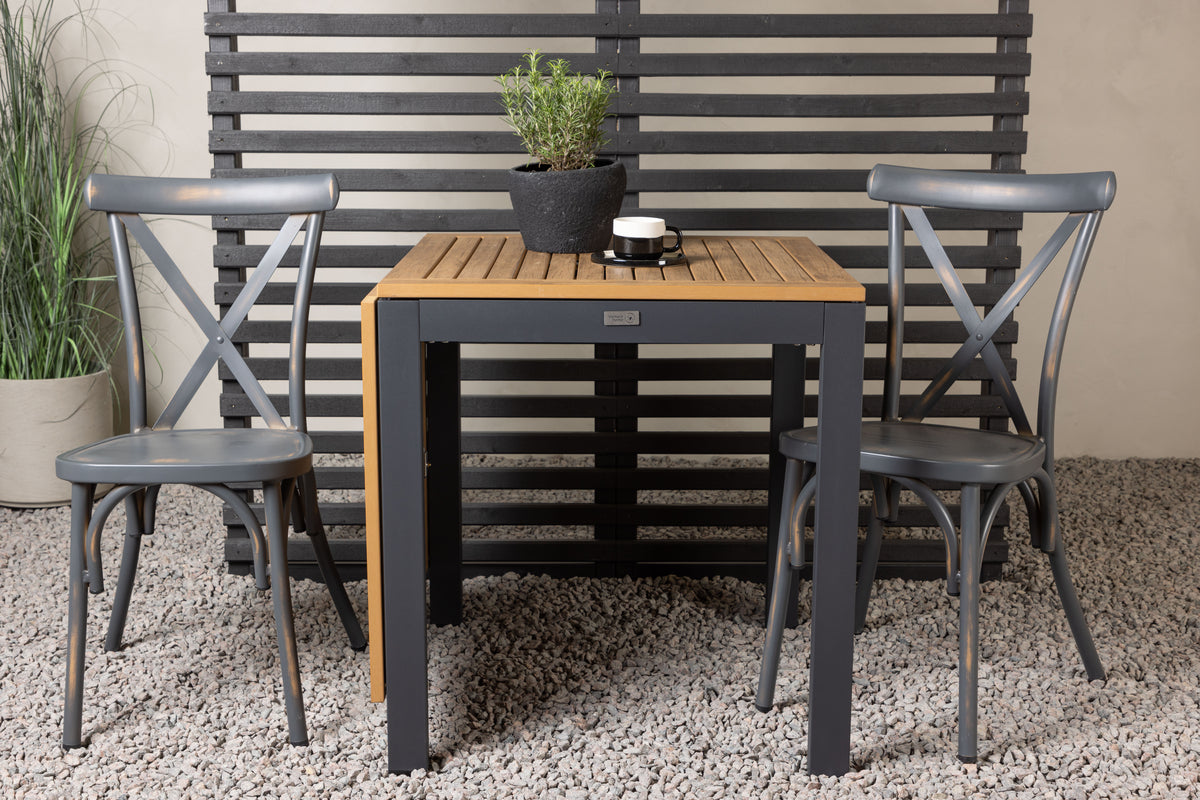 Cafe Table 75 x 70 x 70 Black + Dining Chair 2-pack Dark Grey