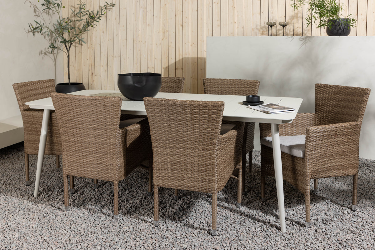 Rectangular Dining Table 90 x 200 Beige + Dining Chair 2-pack Nature