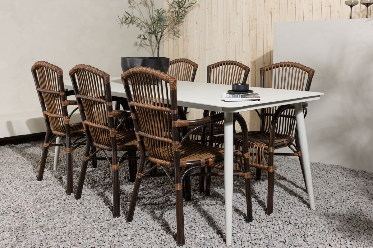 Rectangular Dining Table 90 x 200 Beige + Dining Chair Brown
