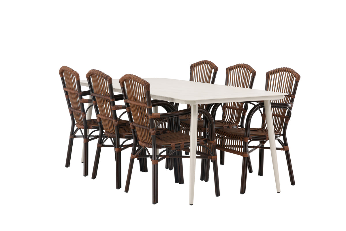 Rectangular Dining Table 90 x 200 Beige + Dining Chair Brown