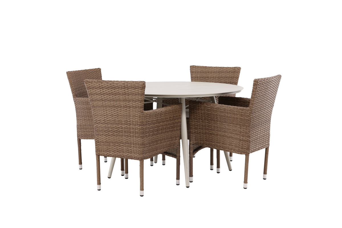 Round Dining Table ø120 Beige + Dining Chair 2-pack Nature