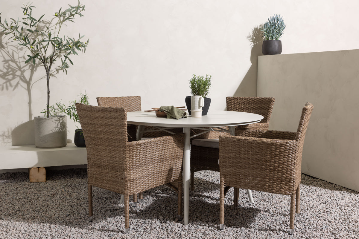 Round Dining Table ø120 Beige + Dining Chair 2-pack Nature