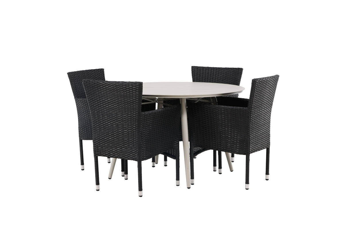 Round Dining Table ø120 Beige + Dining Chair 2-pack Black