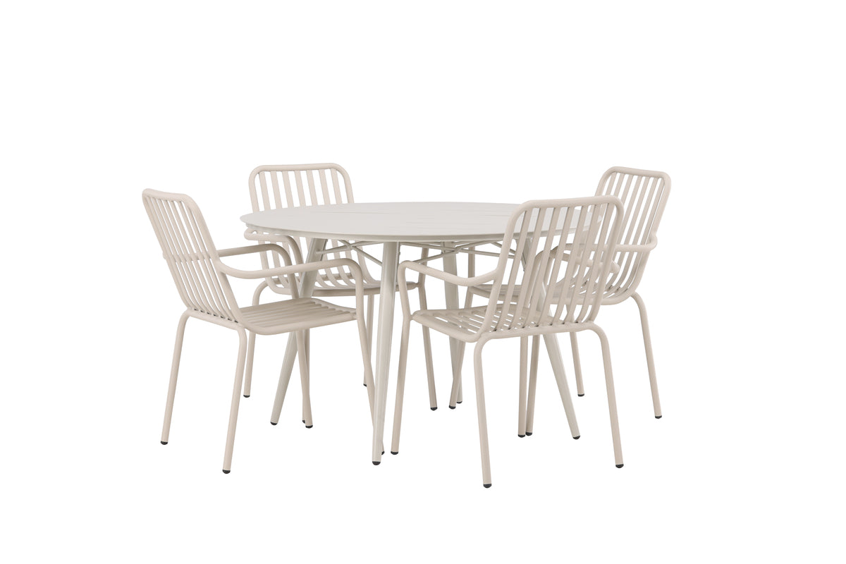 Round Dining Table ø120 Beige + Dining Chair 2-pack Beige
