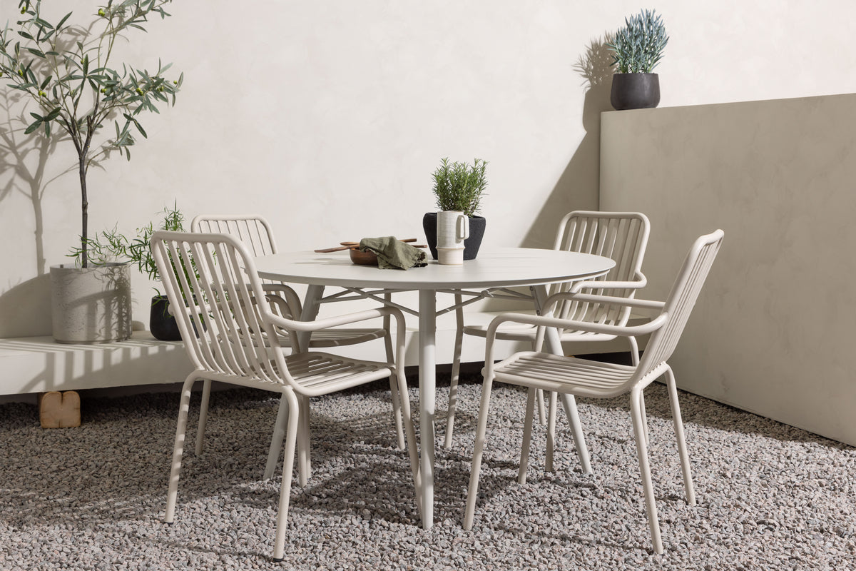 Round Dining Table ø120 Beige + Dining Chair 2-pack Beige