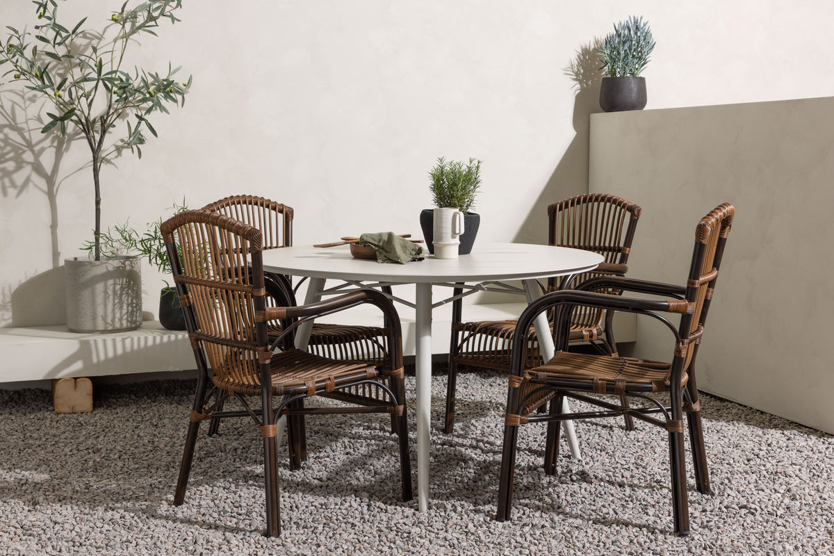 Round Dining Table ø120 Beige + Dining Chair Brown
