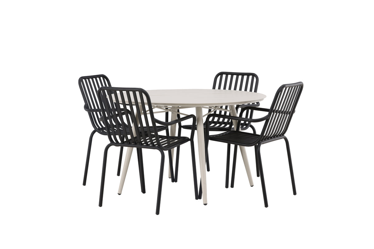 Round Dining Table ø120 Beige + Dining Chair 2-pack Black