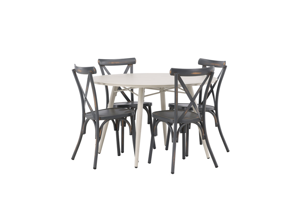Round Dining Table ø120 Beige + Dining Chair 2-pack Dark Grey