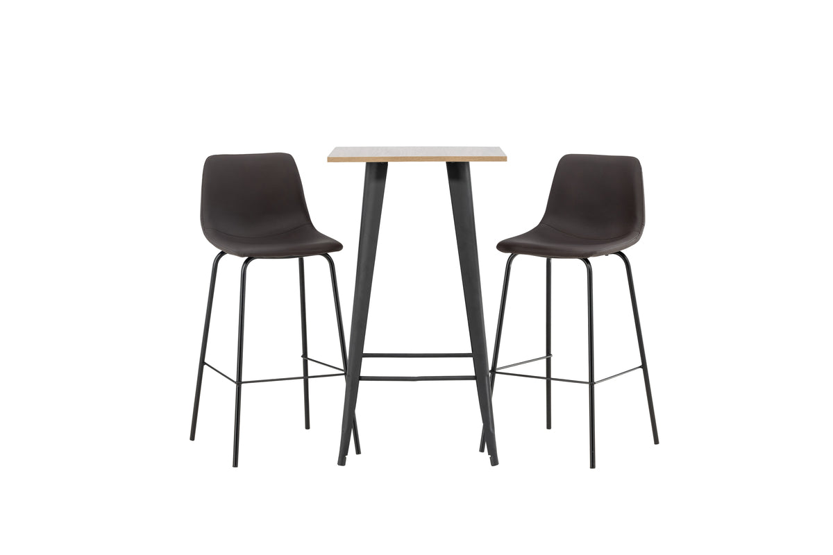 Bar Table 60 x 60 Walnut + Bar Chair 2-pack Brown