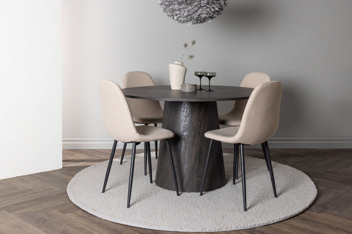 Round Dining Table ø120 Mocca + Dining Chair 2-pack Beige