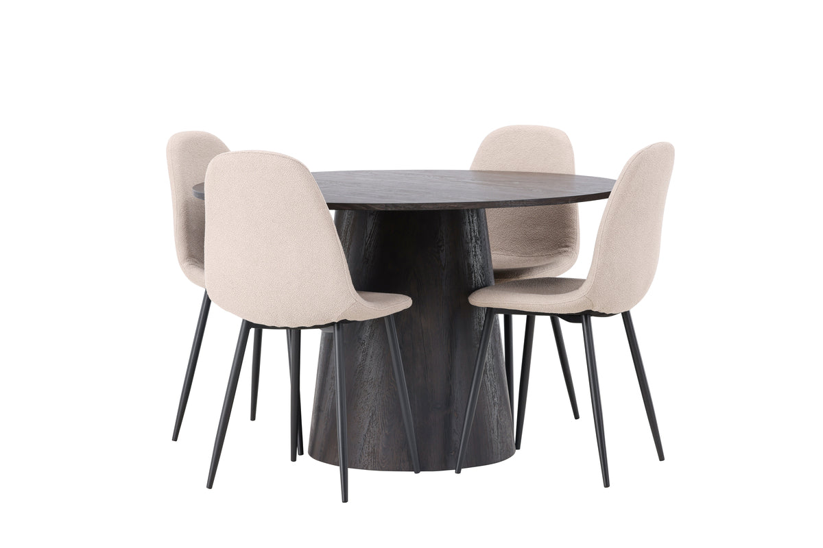 Round Dining Table ø120 Mocca + Dining Chair 2-pack Beige