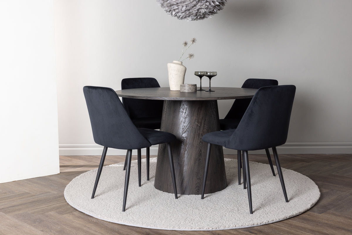 Round Dining Table ø120 Mocca + Dining Chair 2-pack Black