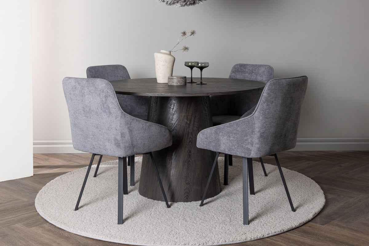 Dining Chair 2-pack Grey + Round Dining Table ø120 Mocca