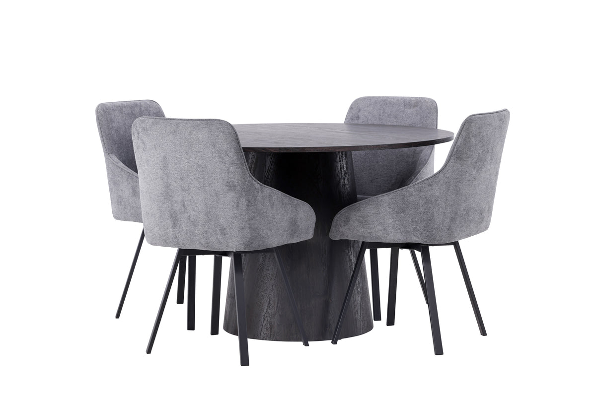 Dining Chair 2-pack Grey + Round Dining Table ø120 Mocca