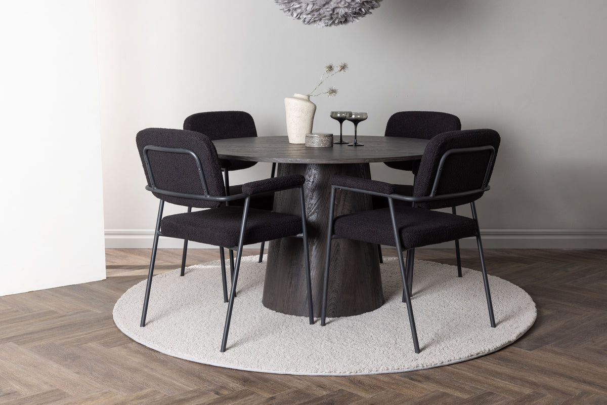 Dining Chair 2-pack Black + Round Dining Table ø120 Mocca