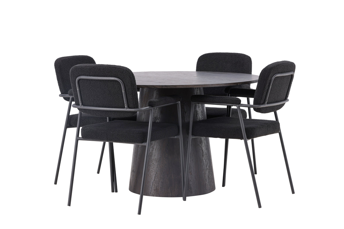 Dining Chair 2-pack Black + Round Dining Table ø120 Mocca